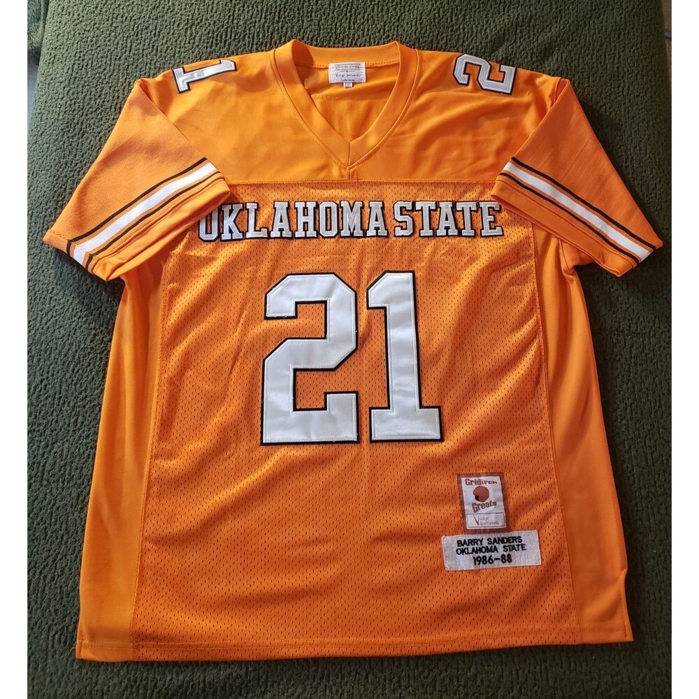 Vintage Barry Sanders  Oklahoma State #21 Gridiron Greats Orange Jersey Size 54